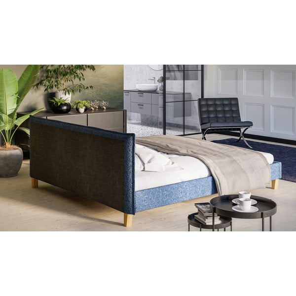 Синьо тапицирано двойно легло с решетка 180x200 cm Tina - Ropez-image-3