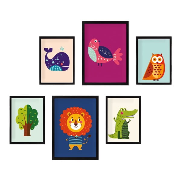 Детски картини в комплект 6 бр. Animals - Wallity