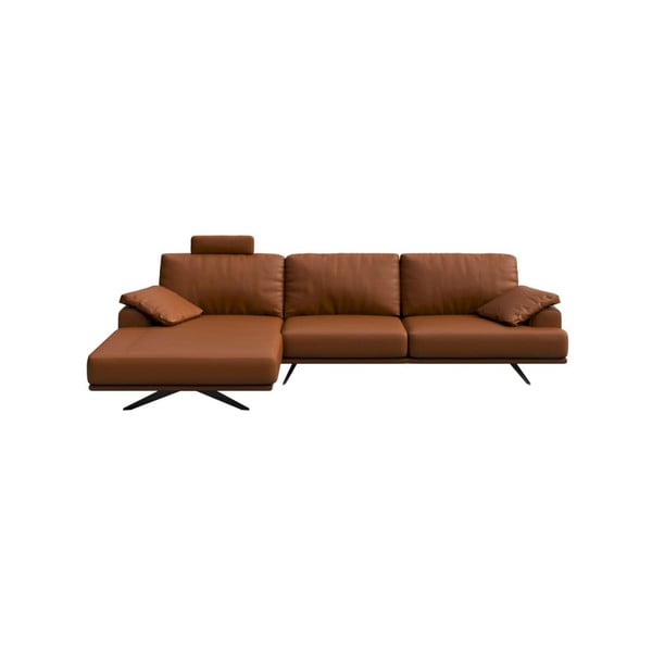 Ъглов диван от коняк и кафява кожа (ляв ъгъл) Prado - MESONICA