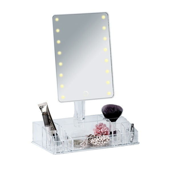 Бяло козметично огледало с LED подсветка и органайзер за грим Farnese - Wenko-image-2