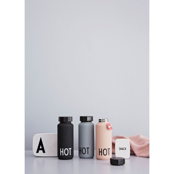 Черна термобутилка , 500 ml Hot - Design Letters-image-3