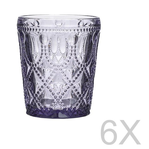 Sada 6 skleněných transparentních fialových sklenic InArt Glamour Beverage, výška 10,5 cm