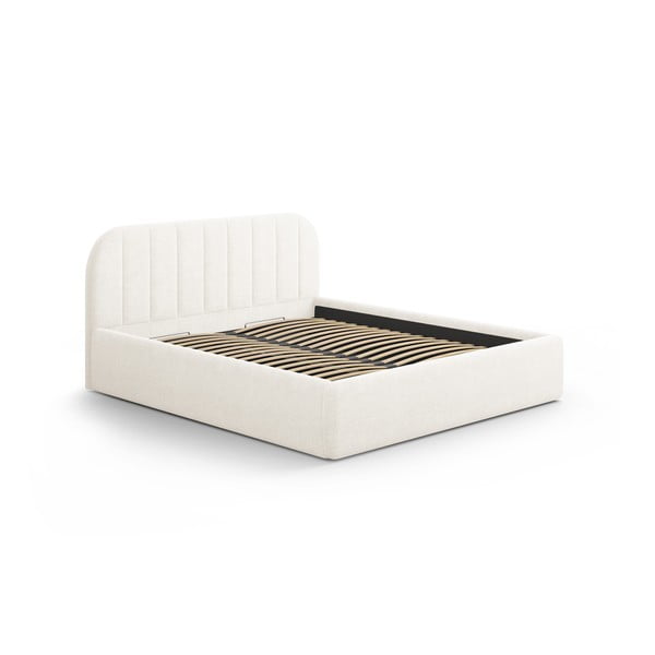 Двойно легло 180x200 cm тапицирано с място за съхранение с включена подматрачна рамка в цвят слонова кост Juno – Windsor & Co Sofas-image-2