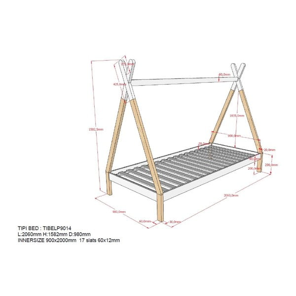 Бяло детско легло , 90 x 200 cm Tipi - Vipack-image-4