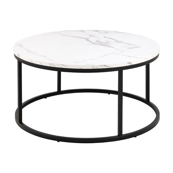 Бяла кръгла масичка за кафе с плот от имитация на мрамор ø 80 cm Spiro – Actona-image-4
