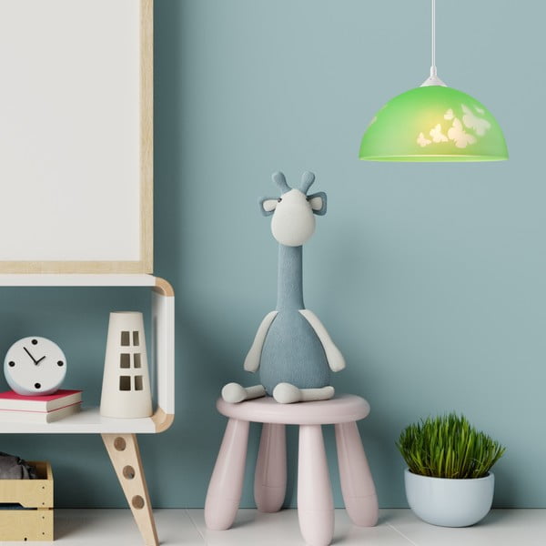 Зелена детска лампа със стъклен абажур ø 30 cm Mariposa - LAMKUR-image-3