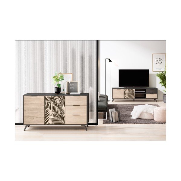 Черен нисък скрин от дъб 136x81 cm Palmera - Marckeric-image-4