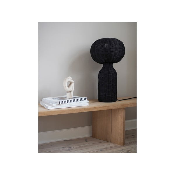 Черна настолна лампа с ратанов абажур (височина 43 cm) Werna – Villa Collection-image-2