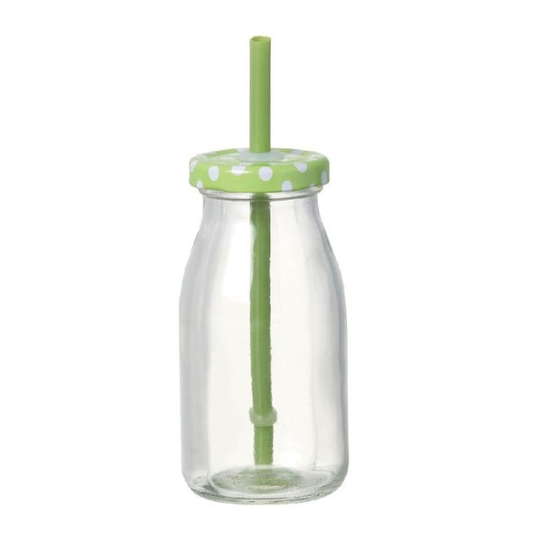 Стъклена бутилка със сламка Бутилка Зелена - Parlane