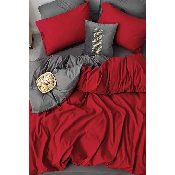 Червено-сив памучен чаршаф за двойно легло/разширен чаршаф 200x220 cm - Mila Home