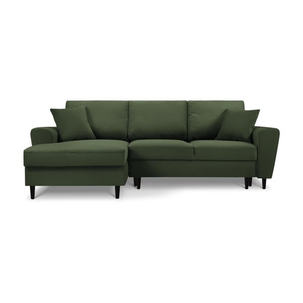 Зелен разтегателен ъглов диван с място за съхранение от рипсено кадифе (ляв ъгъл) Kyoto – Cosmopolitan Design