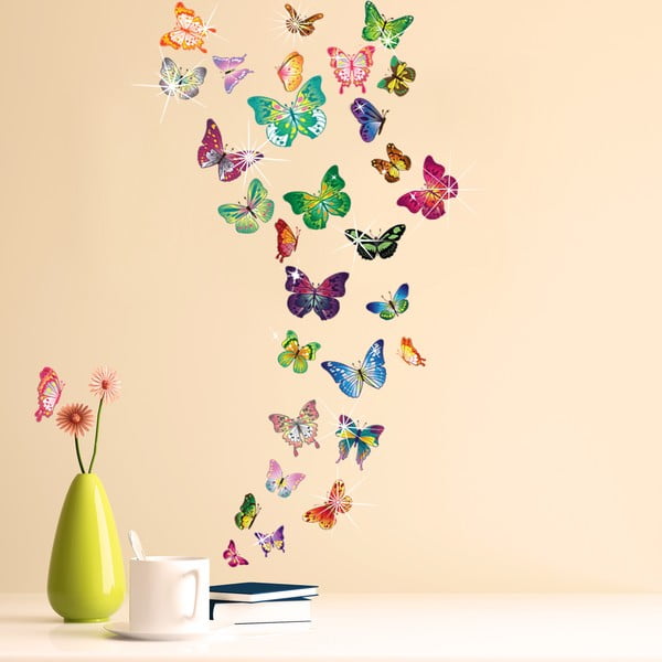 Samolepka na stěnu Hejno barevných motýlků se Swarovski kamínky