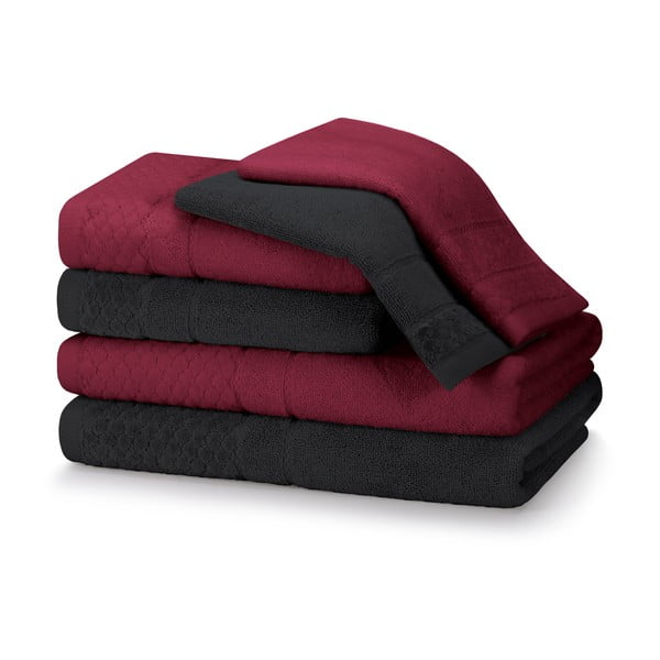 Червени/черни памучни хавлии и кърпи за баня в комплект от 6 бр. от тери Rubrum – AmeliaHome