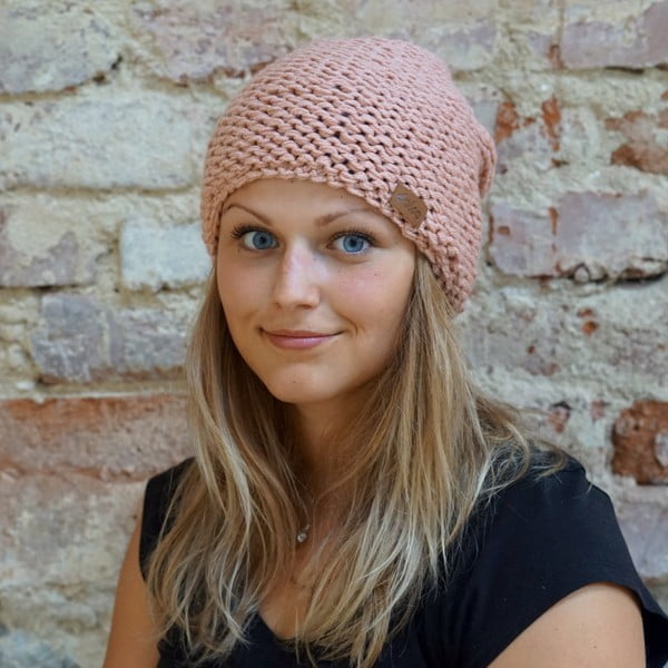 Розова ръчно плетена шапка Peach - DOKE-image-1