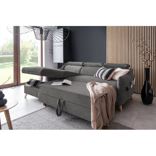 Тъмносив ъглов разтегателен диван от кадифе (ляв ъгъл) Sweet Harmony - Miuform-image-4