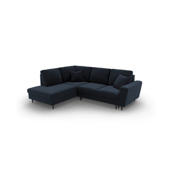 Тъмносин кадифен разтегателен ъглов диван с място за съхранение (ляв ъгъл/L форма) Kyoto – Cosmopolitan Design-image-1