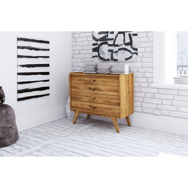 Нисък скрин с чекмеджета от дъбова дървесина 100x90 cm Retro - The Beds-image-4