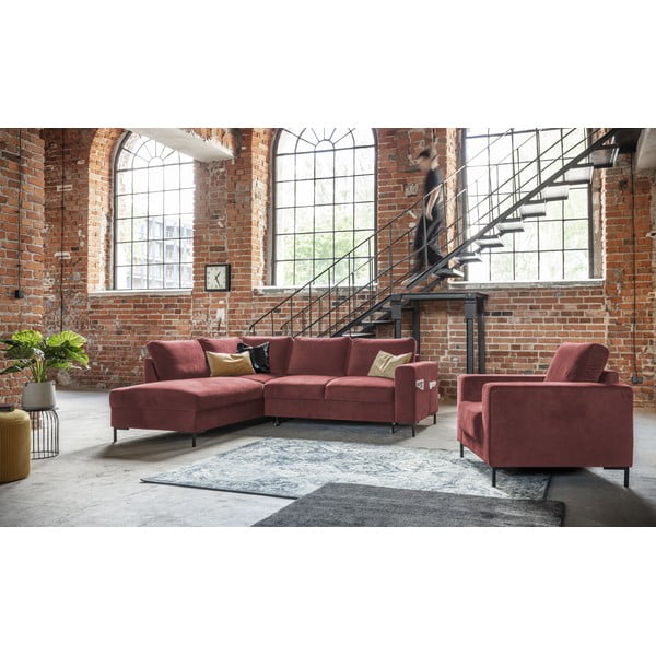 Розов кадифен разтегателен ъглов диван (ляв ъгъл) Lofty Lilly – Miuform-image-1