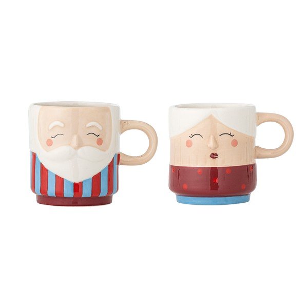 Червени глинени чаши в комплект 2 бр. с коледни мотиви 280 ml Granny – Bloomingville