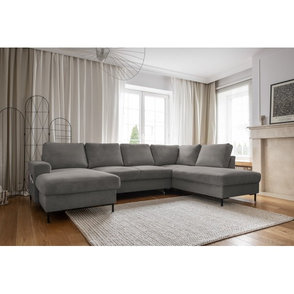 Сив разтегателен ъглов диван от рипсено кадифе (десен ъгъл) Lofty Lilly – Miuform-image-3