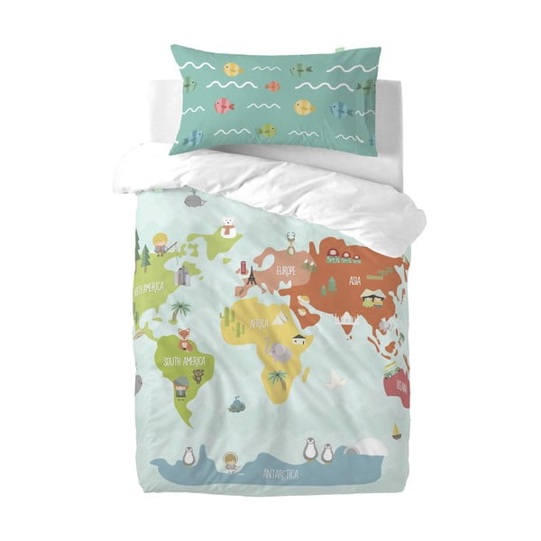 Детско спално бельо от чист памук Happynois , 115 x 145 cm World Map - Mr. Fox