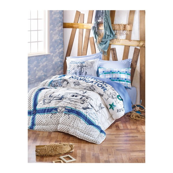 Комплект спално бельо, чаршафи и завивка за двойно легло Azul Navy, 200 x 260 cm - Unknown