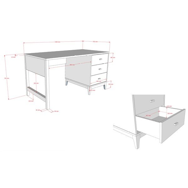 Работна маса от декор от орех 70x140 cm Ilyas – Vipack-image-2