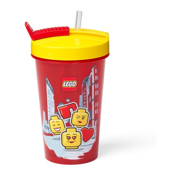 Червена чаша с жълт капак и сламка , 500 ml Iconic - LEGO®