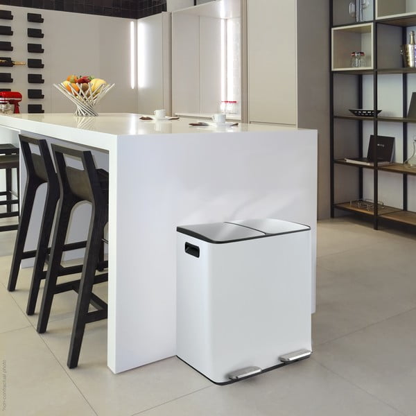 Стоманено кошче за боклук 2x20 l за рециклиране с педал в матово бял цвят   Aliya – Spirella-image-1