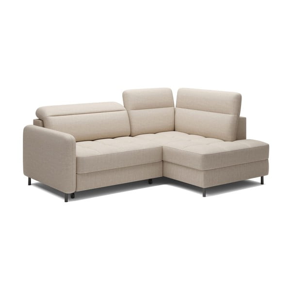 Бежов кадифен разтегателен ъглов диван с място за съхранение (десен ъгъл L форма) Barea – ELTAP-image-2