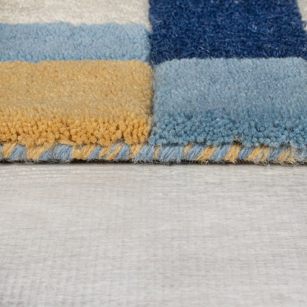 Синя ръчно изработена вълнена пътека 60x230 cm Kai Wool Border – Flair Rugs-image-4