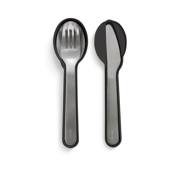 Черен/сребрист комплект прибори за пътуване от неръждаема стомана 3 бр. To Go – Lékué