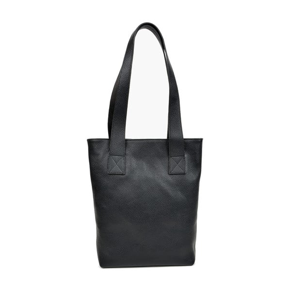 Черна кожена чанта за пазаруване Agatha - Mangotti Bags