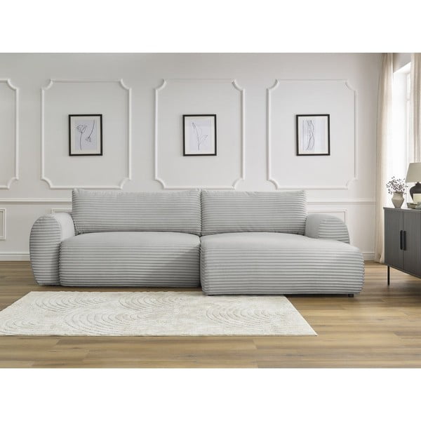 Светлосив разтегателен ъглов диван от рипсено кадифе (десен ъгъл) Lucien – Bobochic Paris-image-1