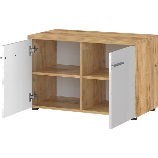 Дъбов шкаф за обувки с пейка в бял\естествен цвят Aledo - Germania-image-3