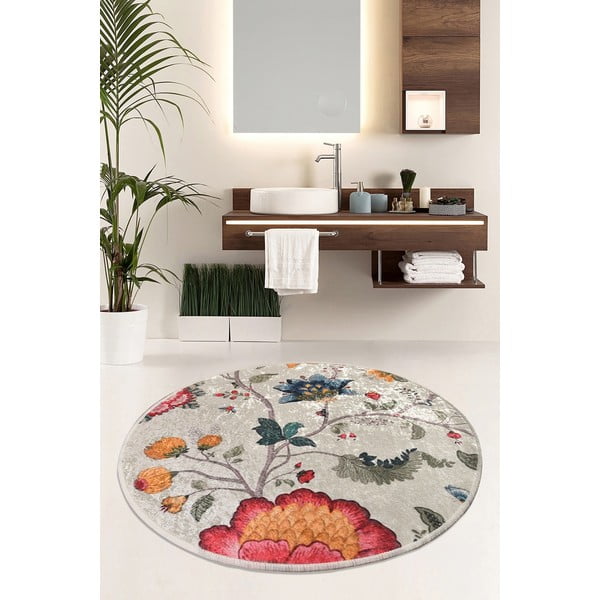 Сив кадифен килим за баня ø 100 cm Vintage Flower – Foutastic-image-1