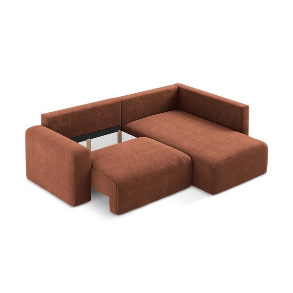 Теракотен шенилов сгъваем/с място за съхранение ъглов диван (десен ъгъл/L форма) Kona – Makamii-image-4