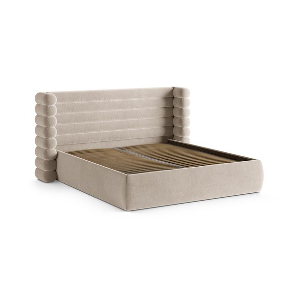 Бежово тапицирано двойно легло с място за съхранение и включена подматрачна рамка 180x200 cm Mount – Micadoni -image-3