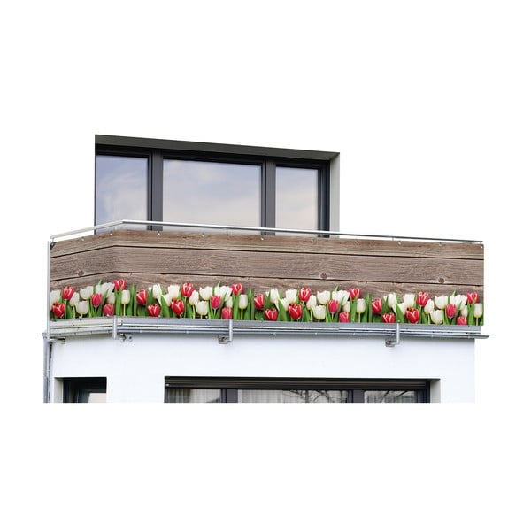 Кафяв пластмасов параван за балкон 500x85 cm Tulips - Maximex