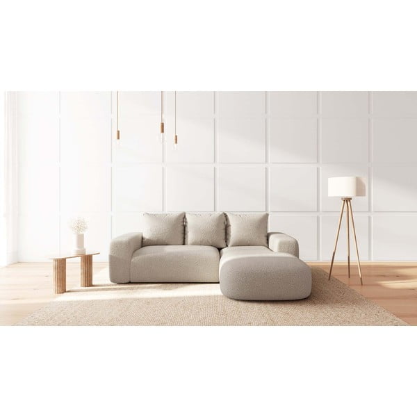 Кремав ъглов диван от плат букле (десен ъгъл) Feiro - MESONICA-image-1