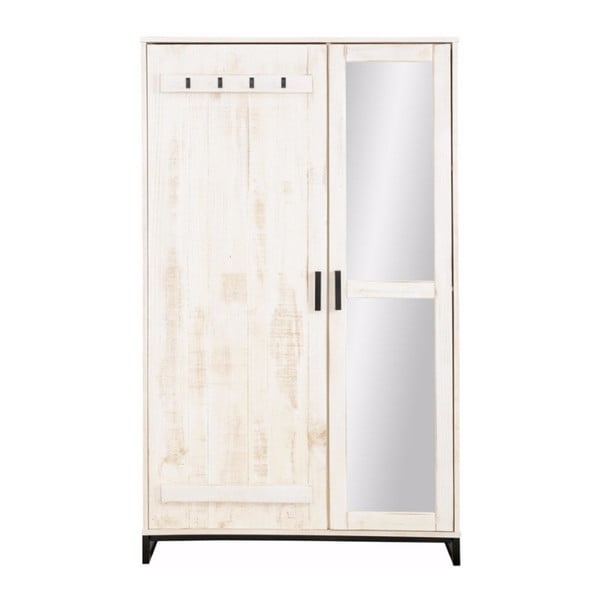Bílá šatní skříň z masivního borovicového dřeva se zrcadlem Støraa Santana