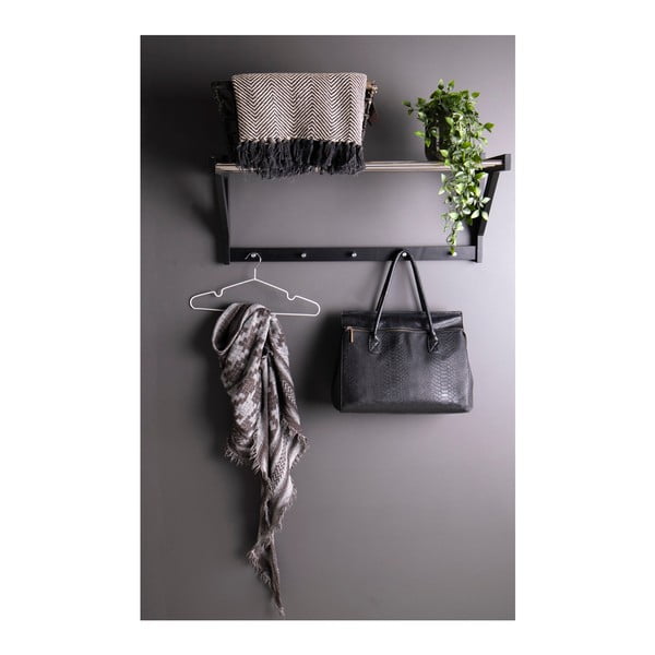 Черна стенна закачалка от тополово дърво с рафт Padova - House Nordic-image-3