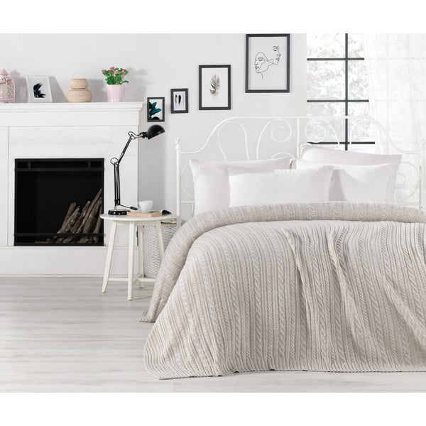 Сива и бежова покривка за легло с памучна смес Camila, 220 x 240 cm - Homemania Decor