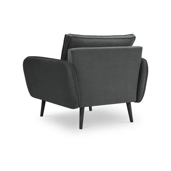 Тъмно сиво кадифено кресло с черни крака Lento - Kooko Home-image-2