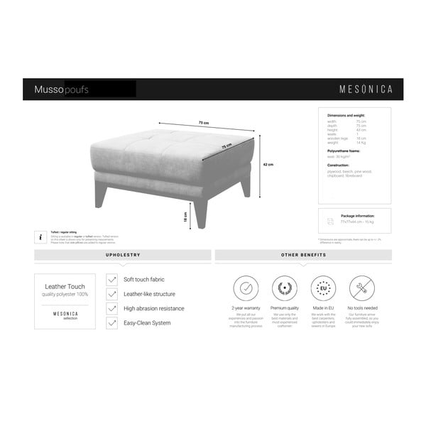 Коняк Кафява кожена тапицирана отоманка Musso - MESONICA-image-4