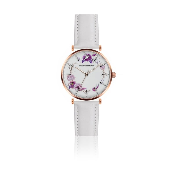 Дамски часовник с бяла каишка от естествена кожа Ramona - Emily Westwood