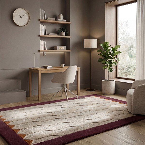 Бордо/в естествен цвят ръчно изработен вълнен килим 160x230 cm Apex Border Wool – Flair Rugs-image-1