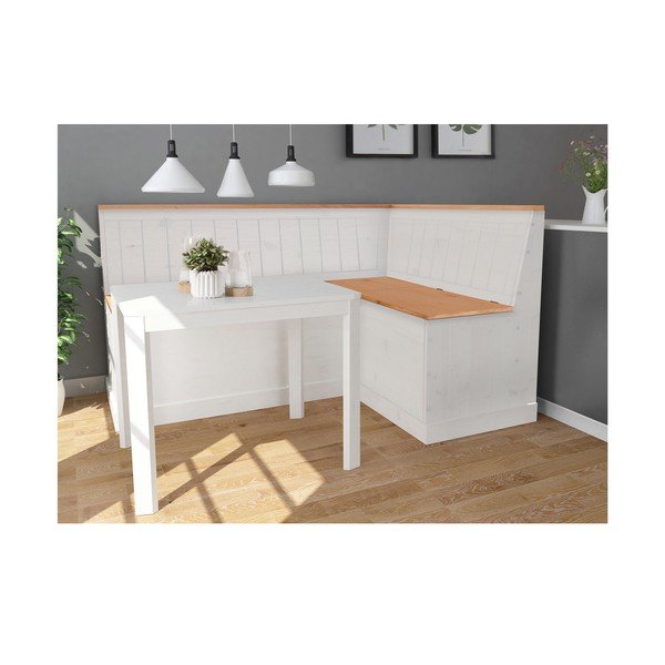 Бяла променлива ъглова пейка от борова дървесина с място за съхранение Silas - Støraa-image-3