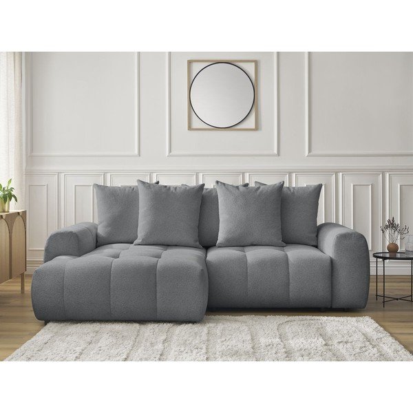 Сив шенилов  разтегателен ъглов диван с място за съхранение (ляв ъгъл) Roxelane – Bobochic Paris-image-1