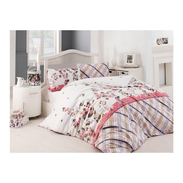 Цветно спално бельо за двойно легло от памук ранфорс Flowerila, 200 x 220 cm - Unknown